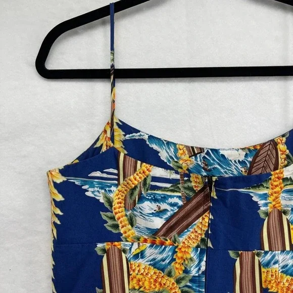 Royal Creations Mini Dress Women's Size L Hawaiian Shift Sleeveless Cotton Blue - Picture 4 of 8